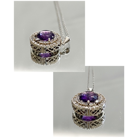 Sparkling Amethyst Filigree Sterling Silver Necklace - Picture 14 of 15